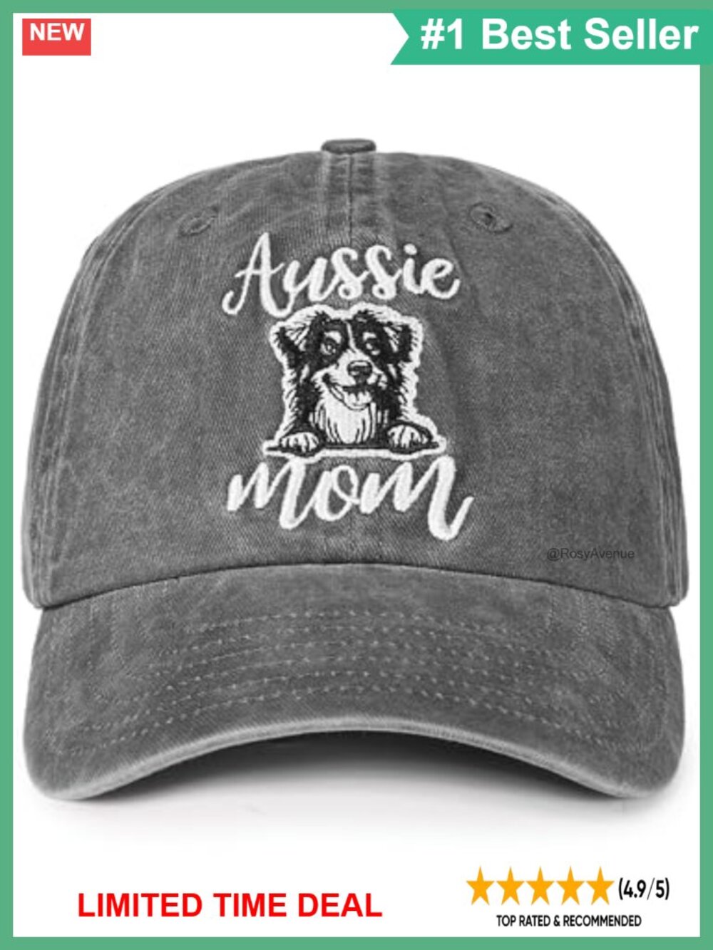 Aussie Mom Embroidered Washed Cotton Baseball Cap Adjustable Dog Lover Gift
